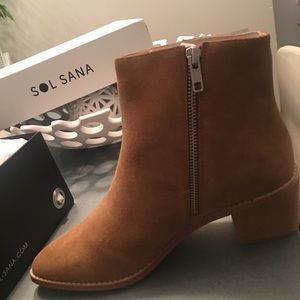Sol Sana Cognac suede ankle boots, size 40/9.5